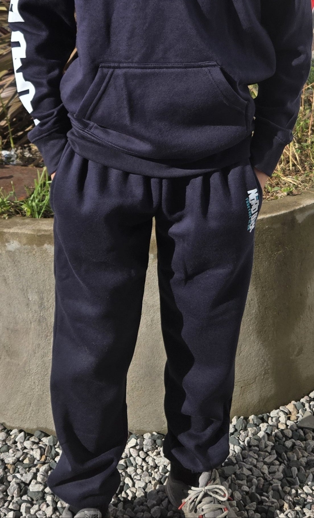 Nord buck navy jogging bottoms with Nord Buck logo on pocket 
