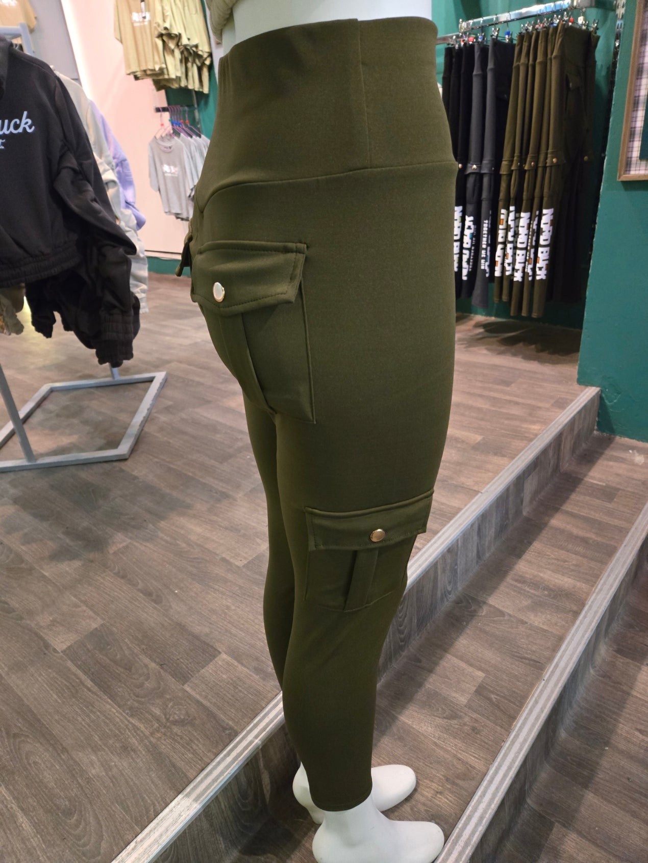 Stretch Cargo Leggings - Khaki