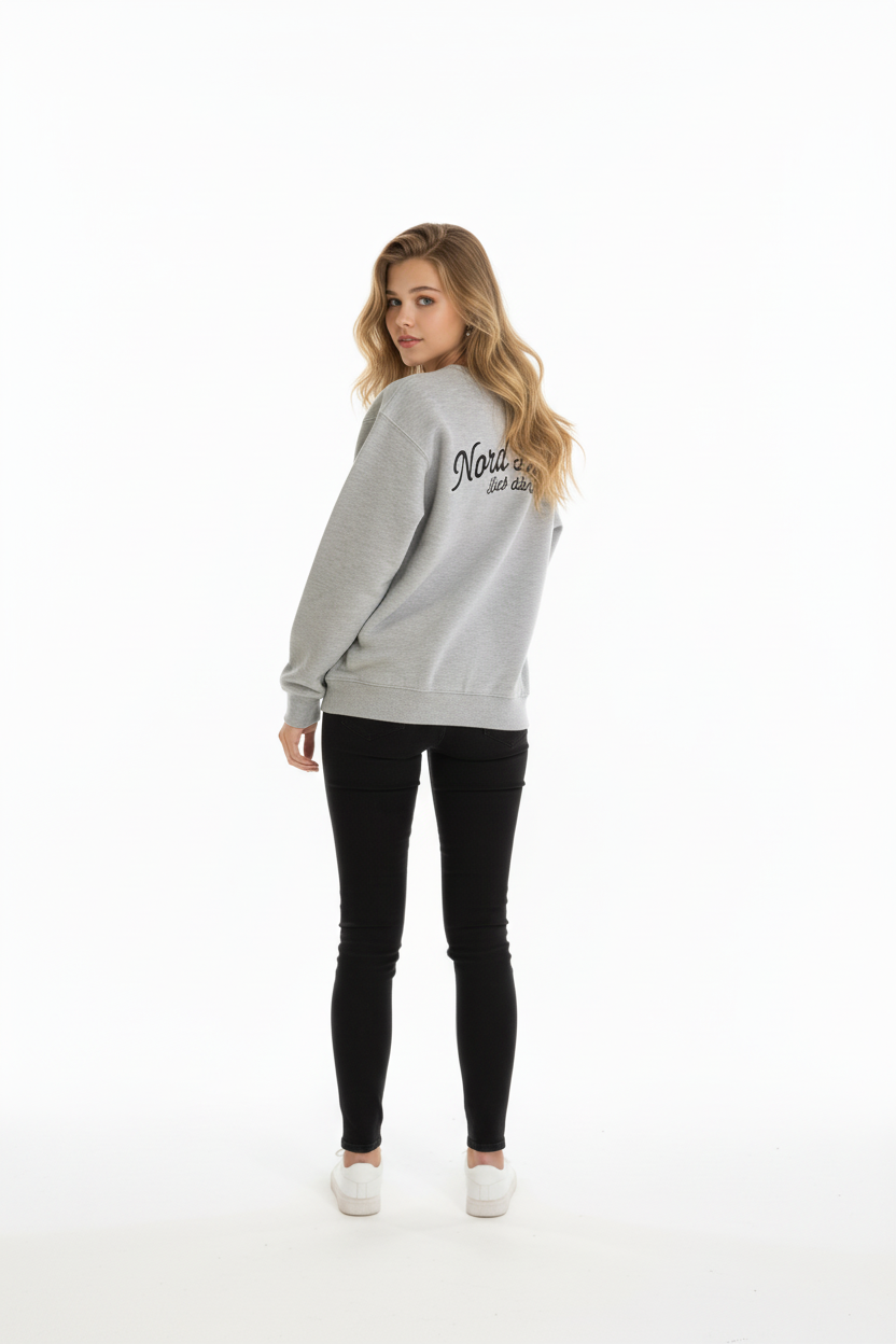 Casual Crewneck Loose Fit Sweatshirt (Grey)