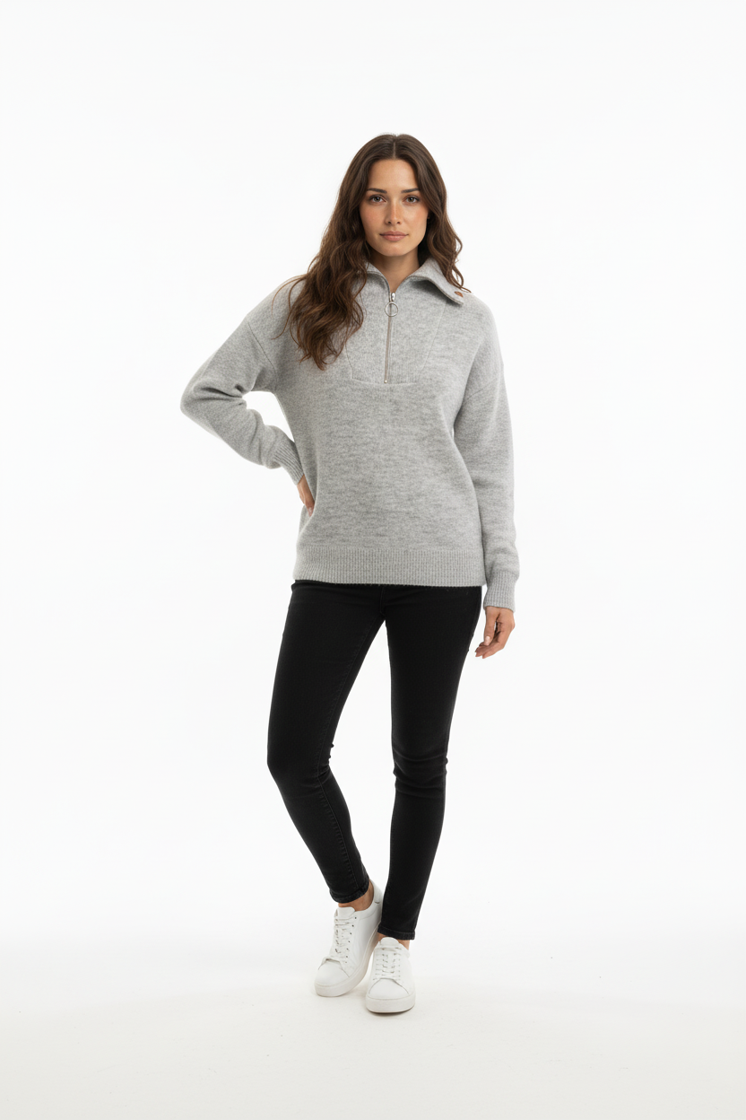Women's 1/4 zip knitted wool pullover