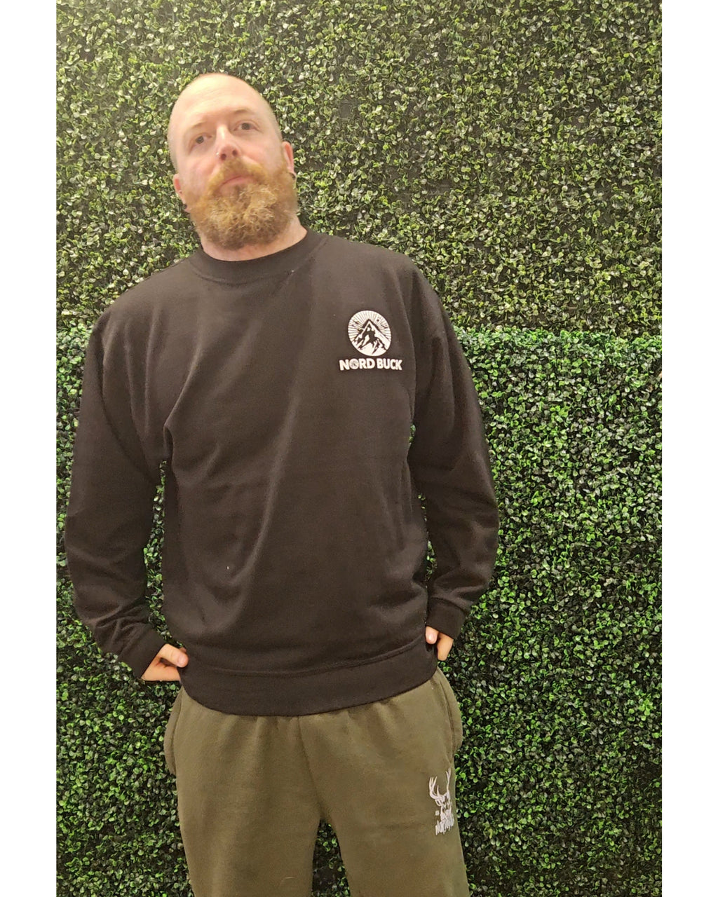 Mens Crewneck Black Sweater Mountain Design
