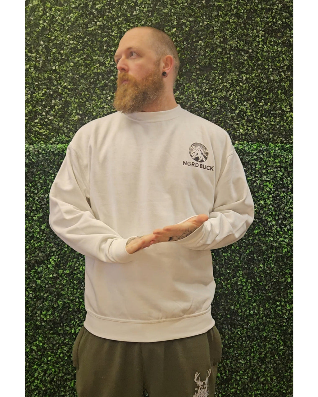 Mens Crewneck White Sweater Mountain Design