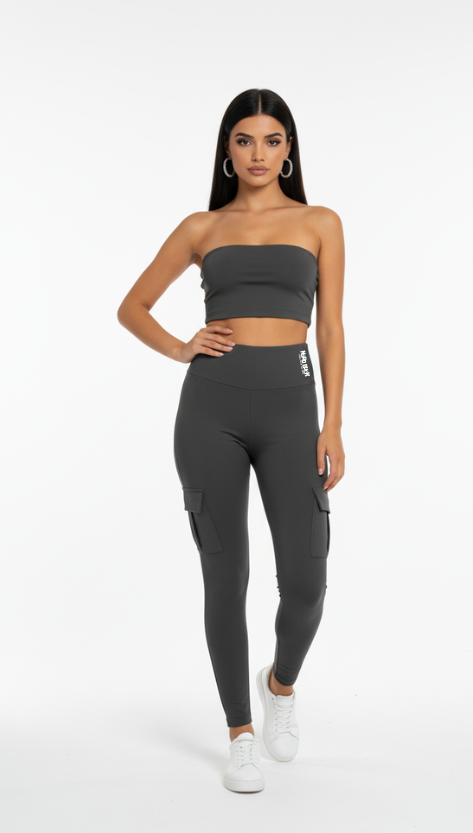 Stretch Cargo Leggings - Grey