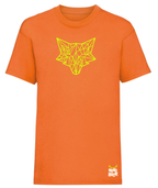 Boys orange tshirt with geometric fox design on the front
