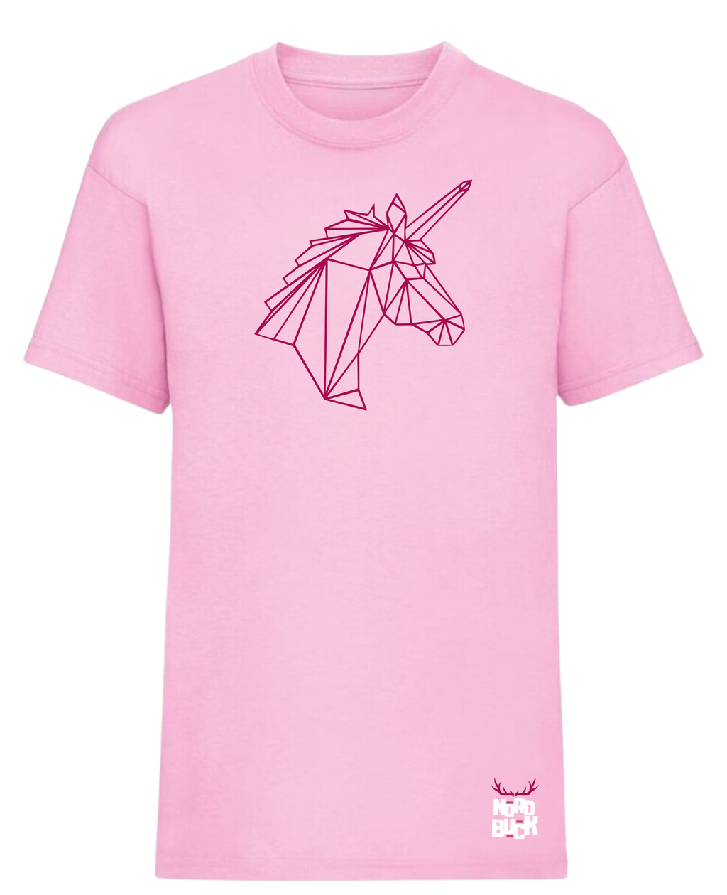 Girls pink tshirt with gemometric unicorn design on the front