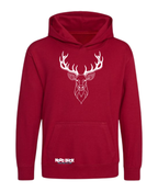 blue hoodie with large stag on white background