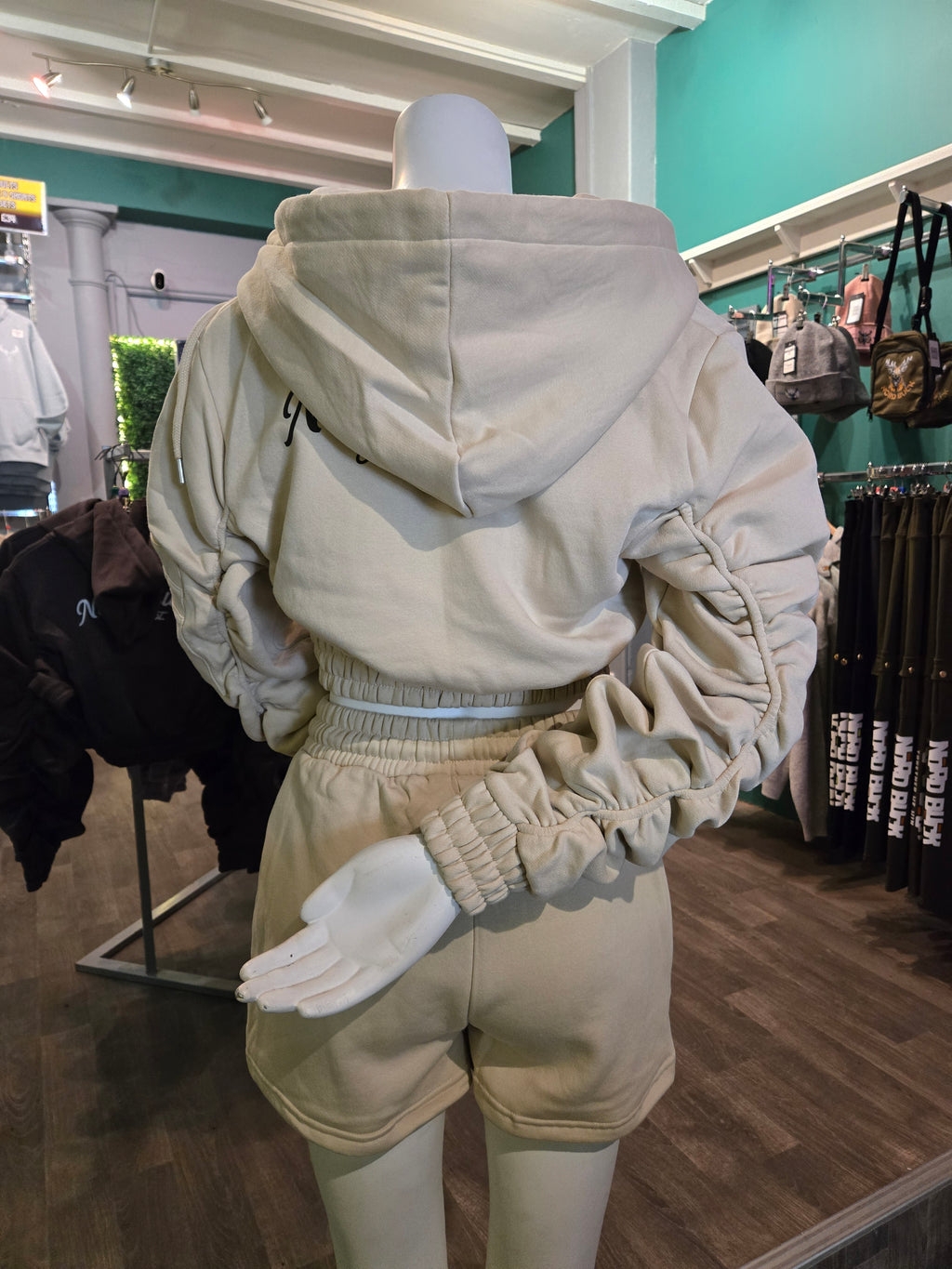 Beige Womens Shorts and hoodie set