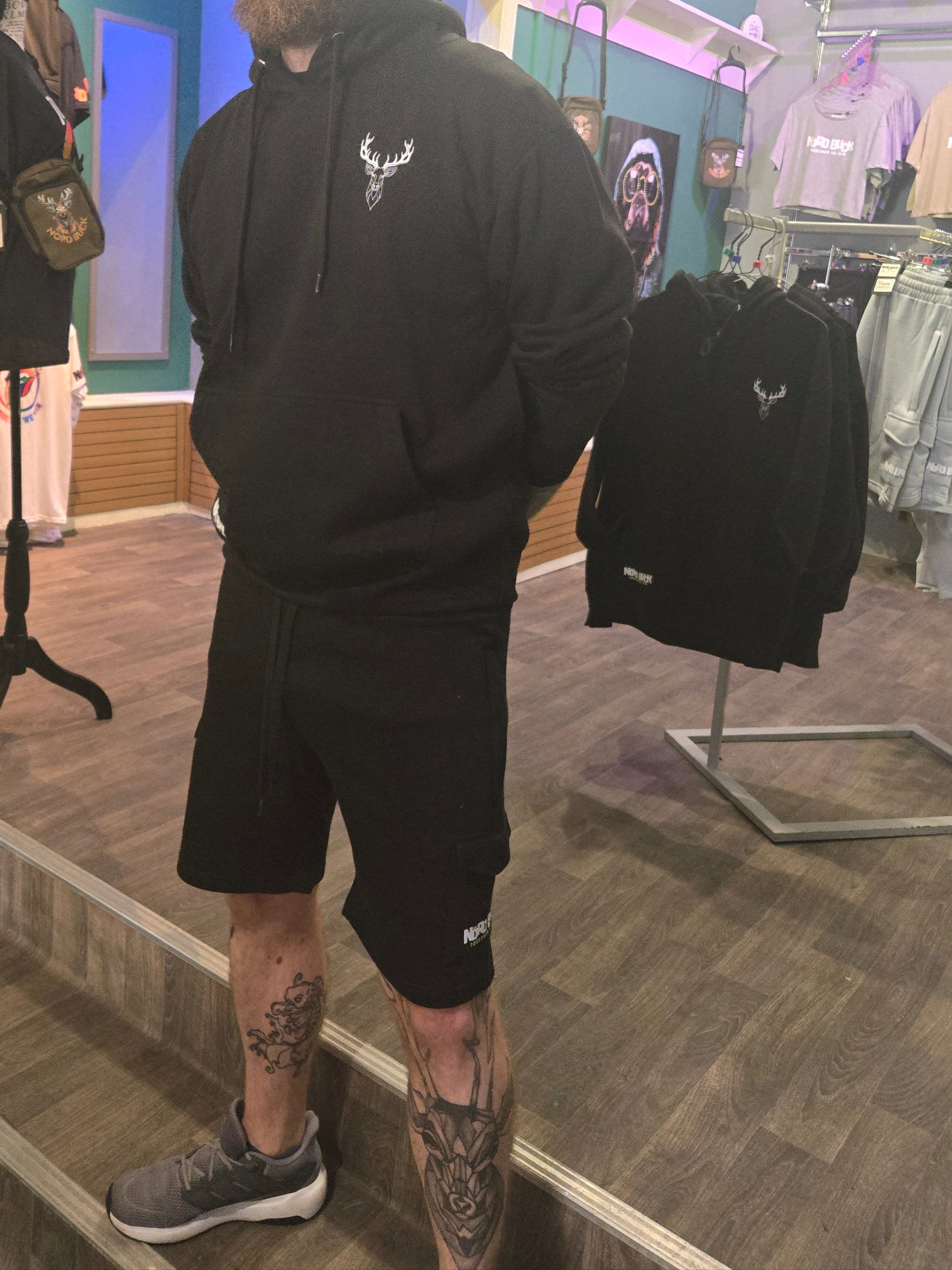 Stag Hoodie & Short Set - Black
