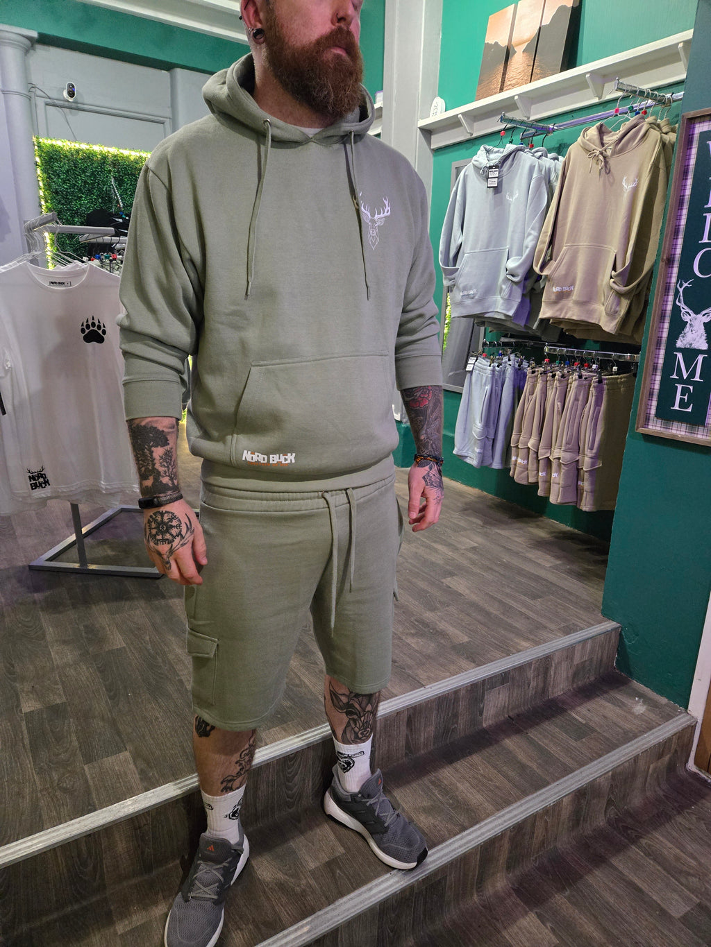 Stag Hoodie & Short Set - Mint Green