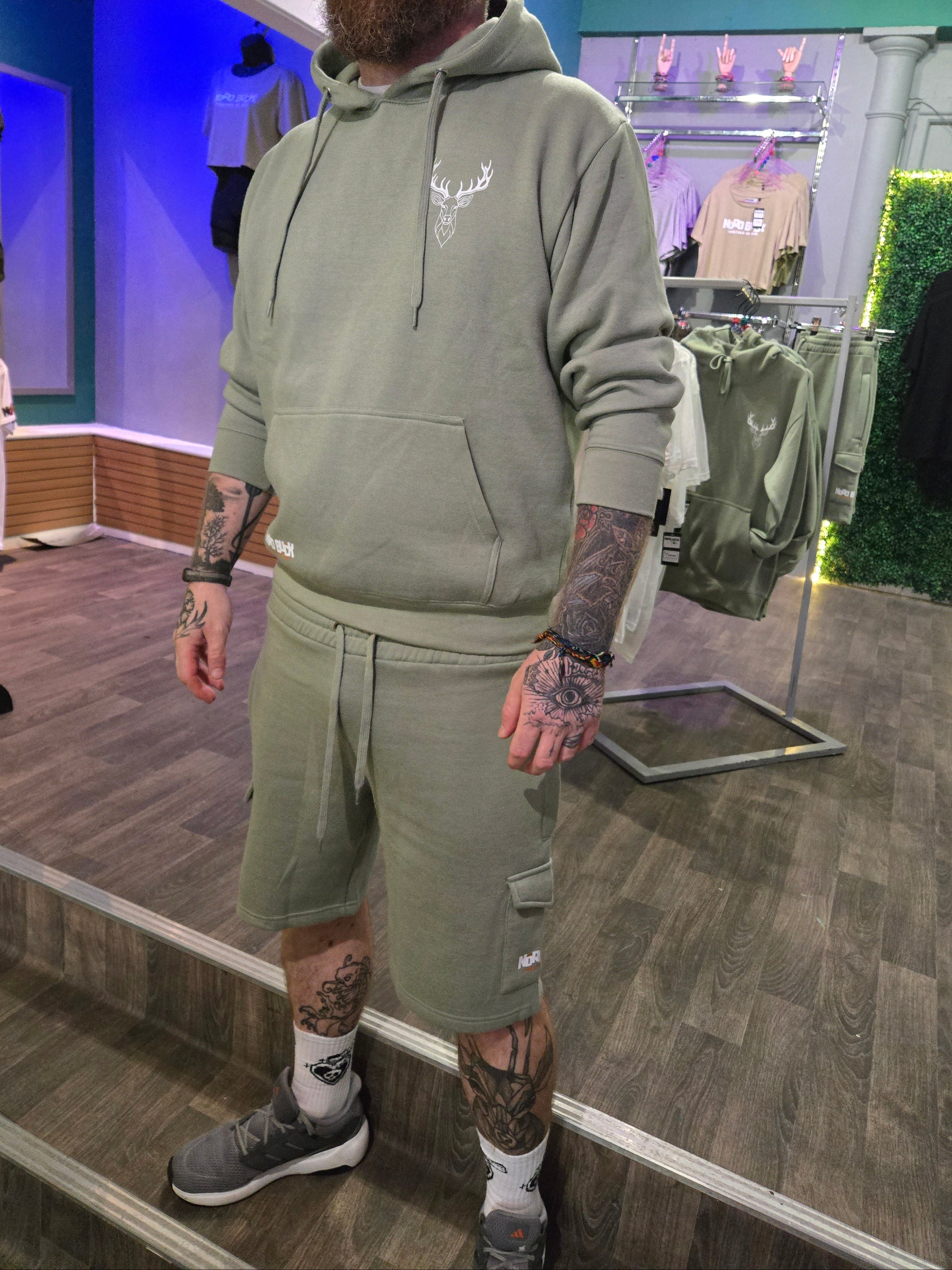 Stag Hoodie & Short Set - Mint Green