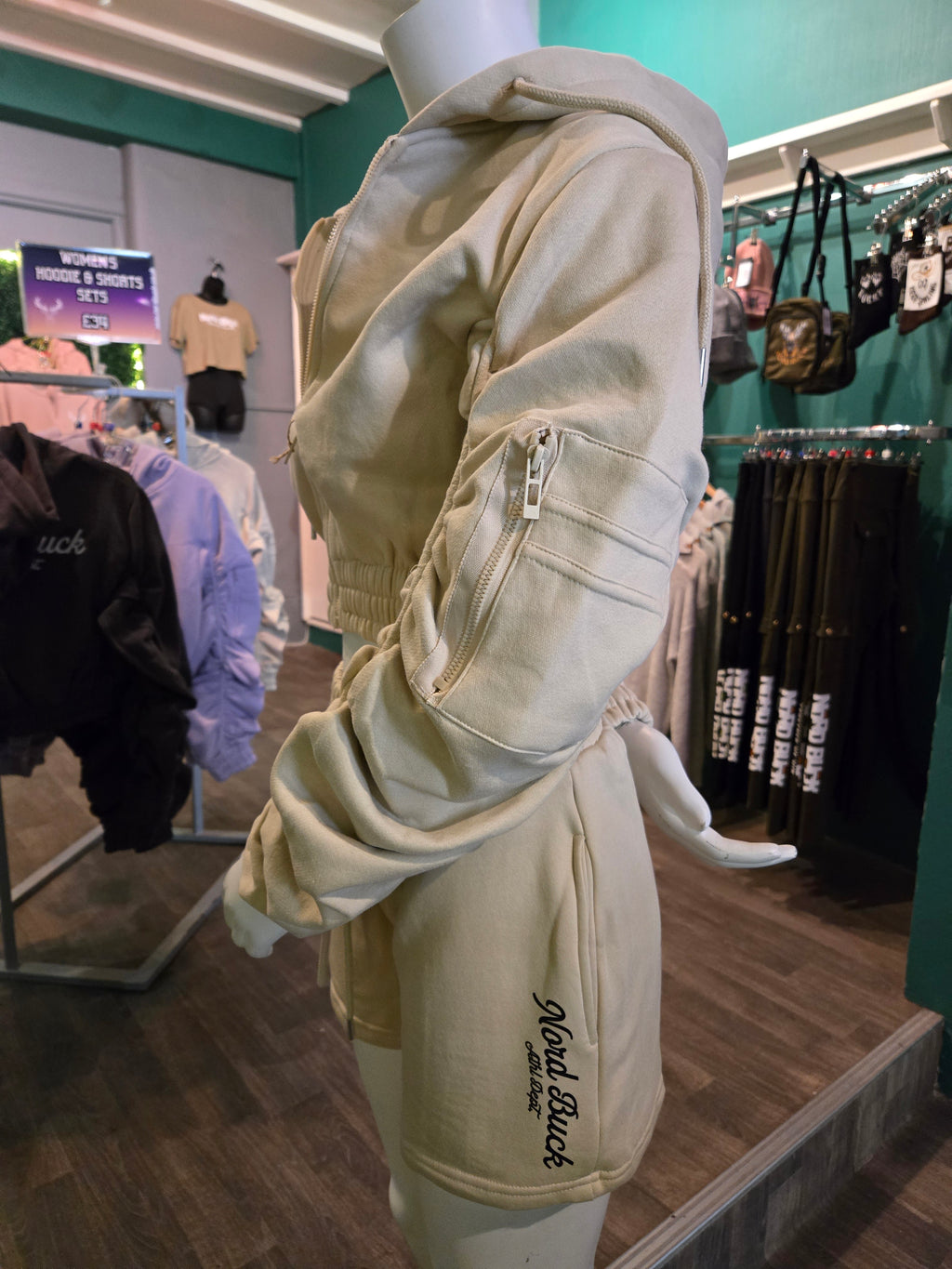 Beige Womens Shorts and hoodie set