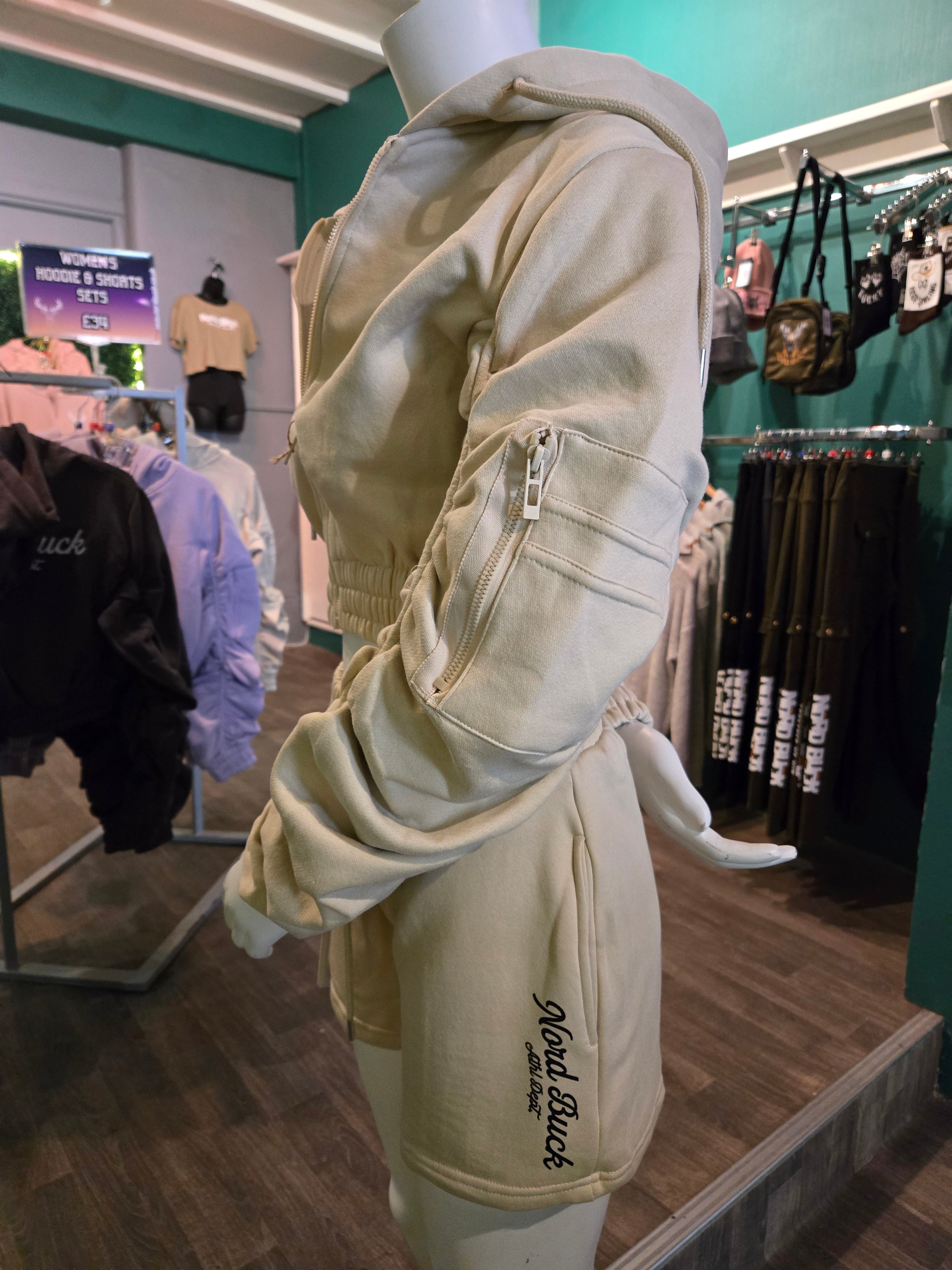 Beige Womens Shorts and hoodie set