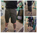Multi picture of a man wearing green cargo shorts 