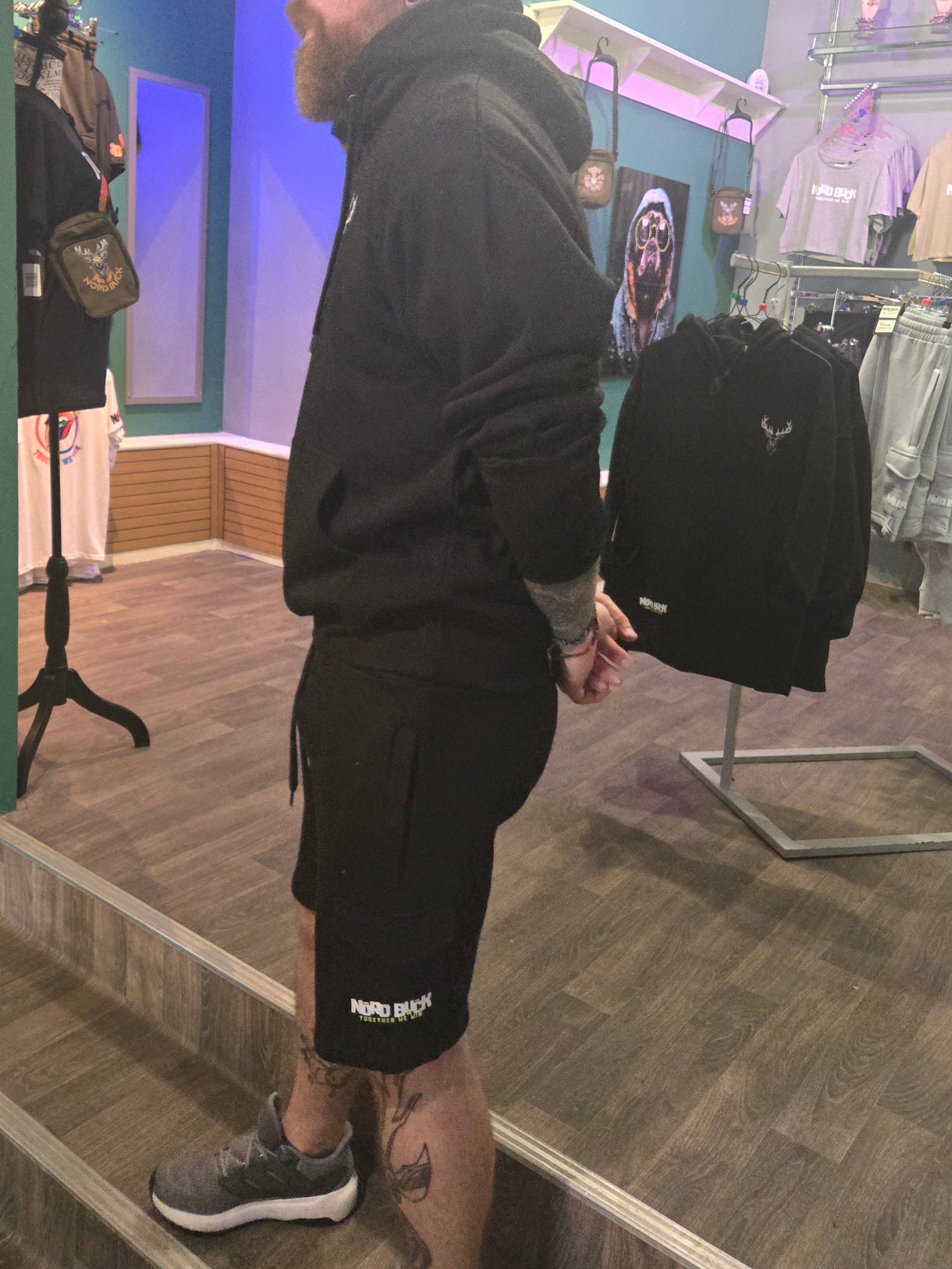 Stag Hoodie & Short Set - Black