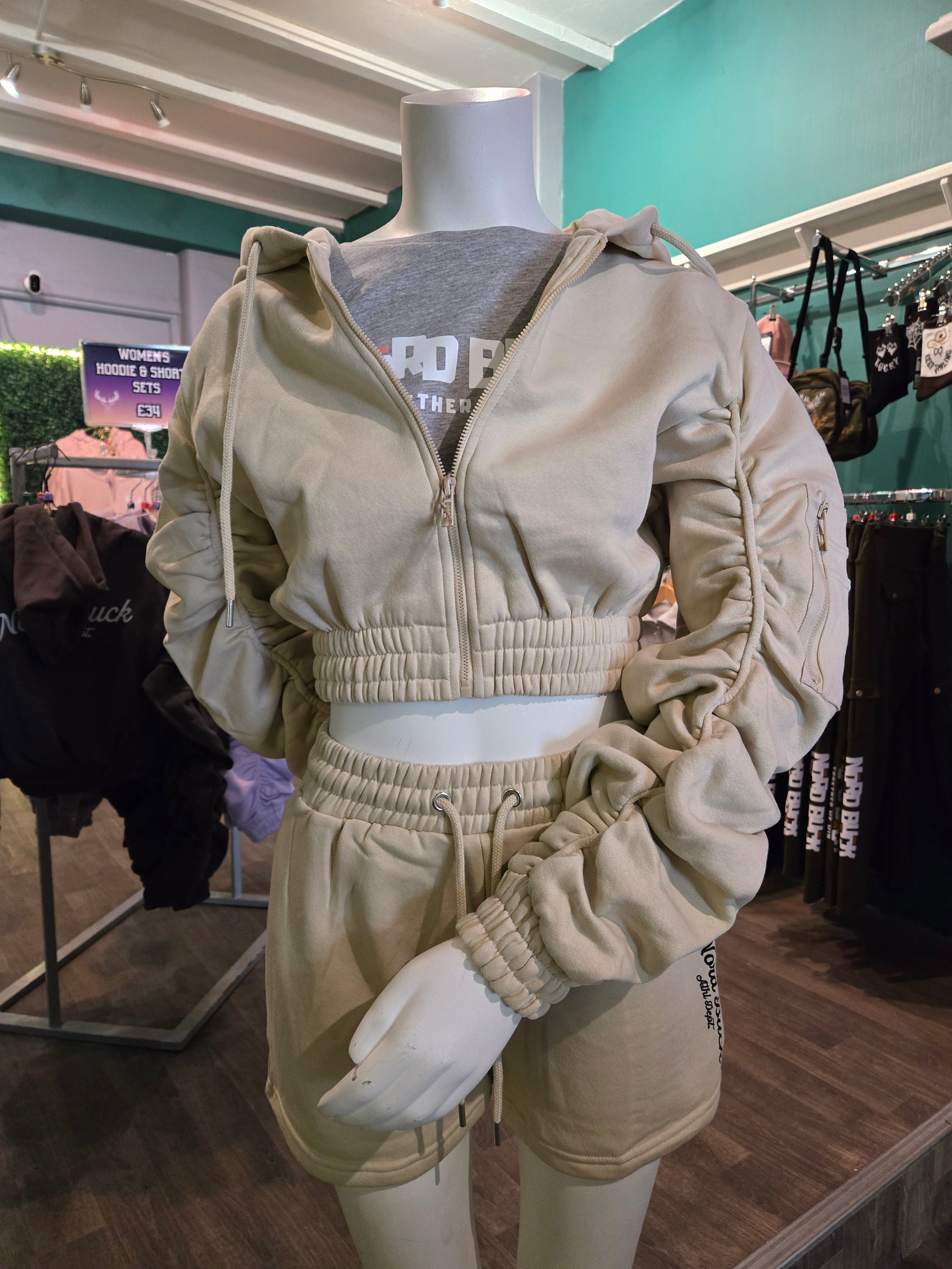 Beige Womens Shorts and hoodie set