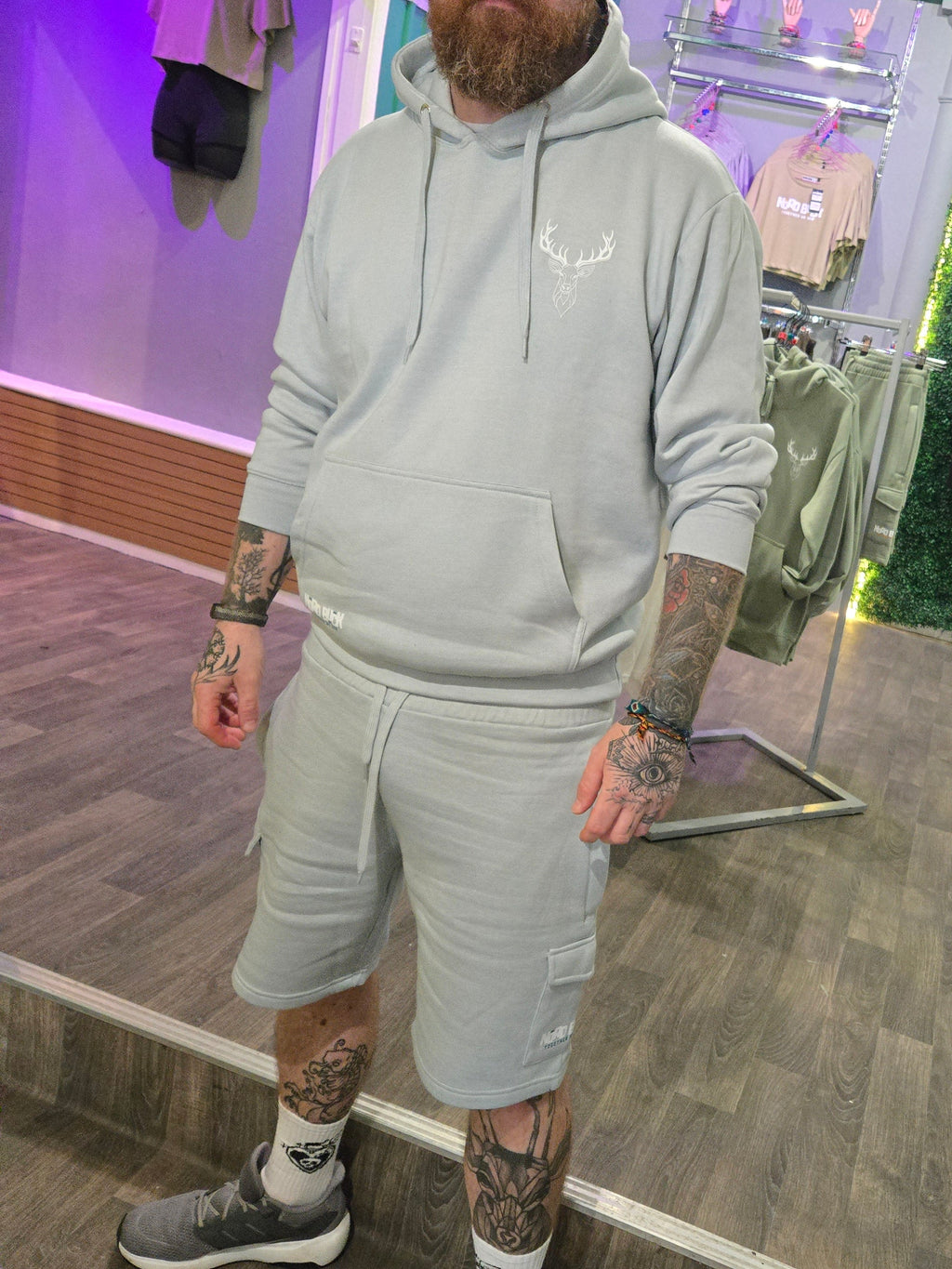 Stag Hoodie & Short Set - Baby Blue