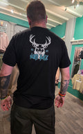 Man wearing black sports tshirt back design
