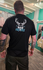 Man wearing black sports tshirt back design