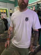 Man wearing Music Design white tshirt