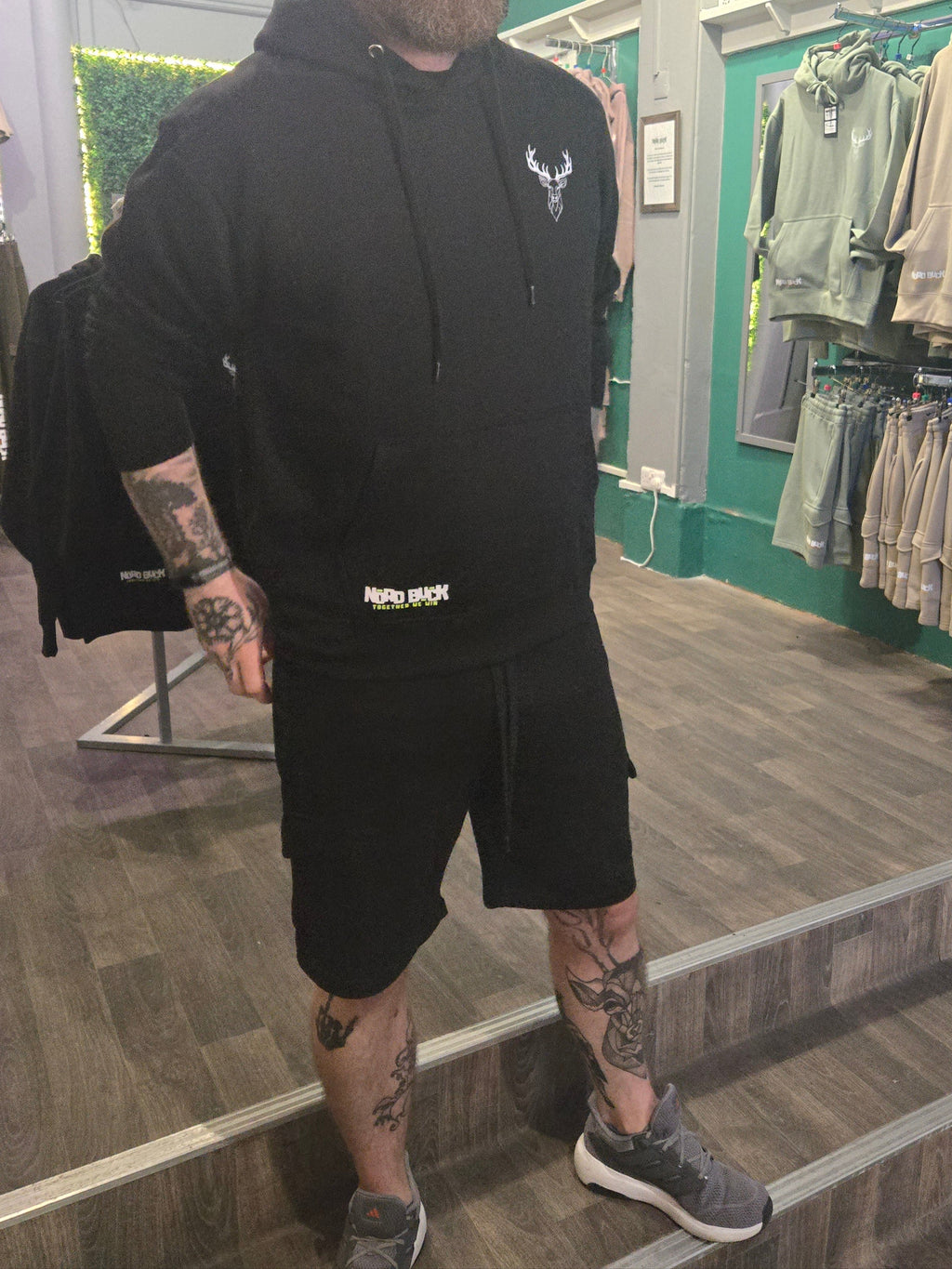 Stag Hoodie & Short Set - Black