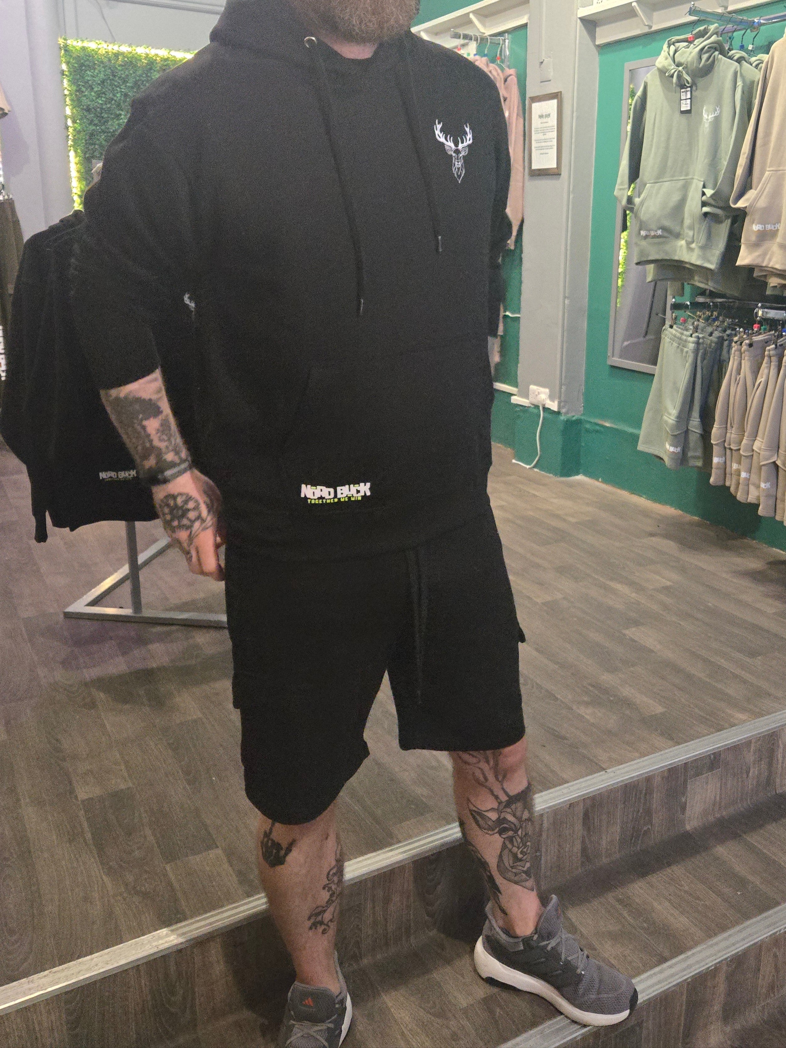Stag Hoodie & Short Set - Black