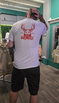 Man wearing white sports tshirt